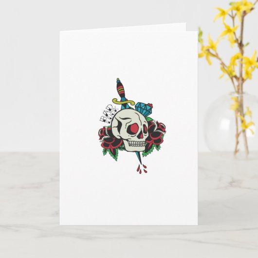 Schedel Traditioneel Tattoo Kaart (Gele Bloem)