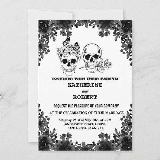 Schedel Trouw Halloween Suiker Gotische Bloem Kaart (Voorkant)