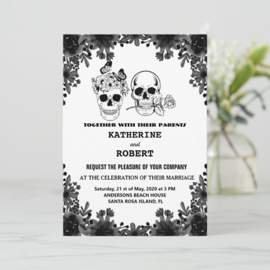 Schedel Trouw Halloween Suiker Gotische Bloem   Kaart (Staand voorkant)