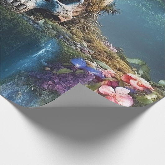Schedel tussen watervallen en bloemen cadeaupapier (Hoek)