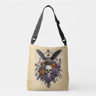 Schedel Uil Paarse en Koperen Rozen Crossbody Tas