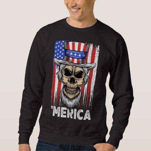 Schedel Uncle Sam 4th of July Amerikaanse vlag Ame Trui (Voorkant)