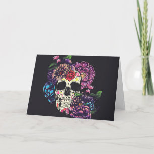 Schedel van de dag van de doden met bloemen kaart