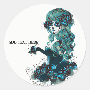 Schedel van de dode mooie suiker Make-up meisje Ronde Sticker