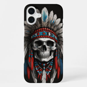 Schedel van een inheemse Amerikaanse Chief met hoo iPhone 16 Plus Hoesje