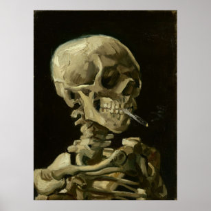Schedel van een skelet met brandende sigaret Van G Poster
