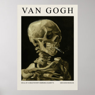 Schedel van een skelet met brandende sigarettenblo poster