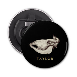 schedel van Koe Illustratie Naam Button Flesopener