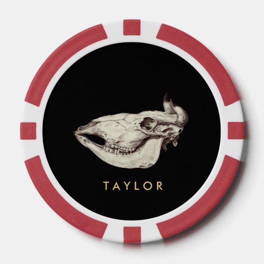  schedel van Koe Illustratie Naam Poker Chips (Voorkant)
