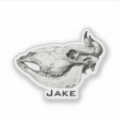  schedel van Koe Illustratie Naam Sticker (Voorkant)