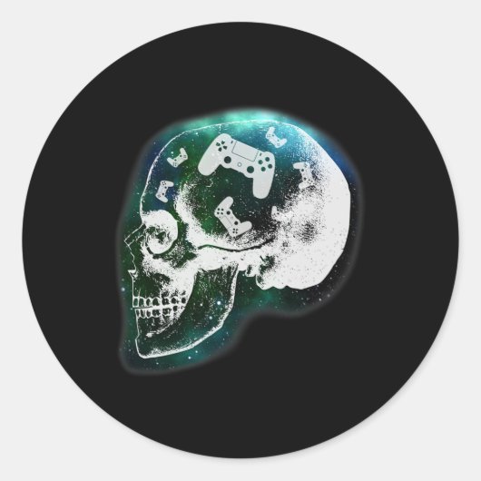 Schedel van Mind Controller-gaminggamer voor manne Ronde Sticker (Voorkant)