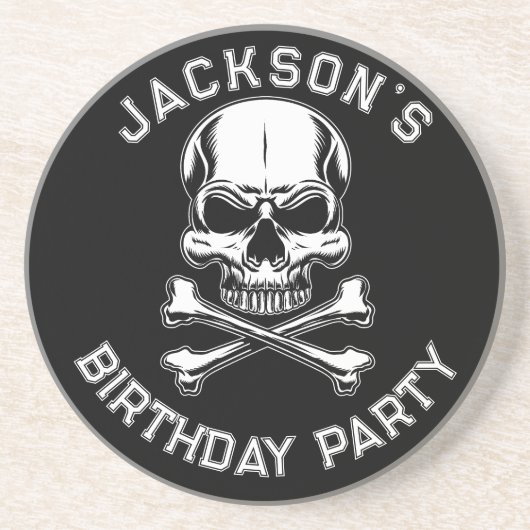 Schedel van piratenschip zwart zandsteen onderzetter (Voorkant)