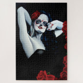 Schedel van suiker Rode Rozen Zwart Legpuzzel (Verticaal)