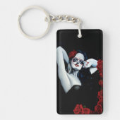 Schedel van Suiker Vrouw Gothic Zwarte Rode Rozen Sleutelhanger (Voorkant)