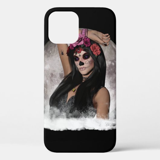 Schedel van Volle Maan met Paarse Ogen Case-Mate iPhone Case (Achterkant)