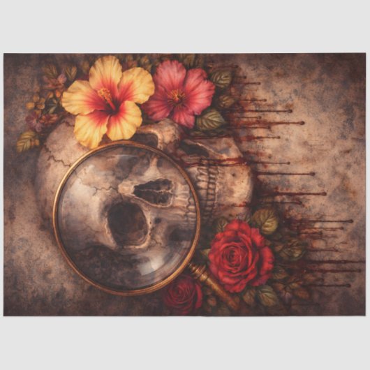 Schedel Vergrootglas Decoupage Papier (Voorkant)