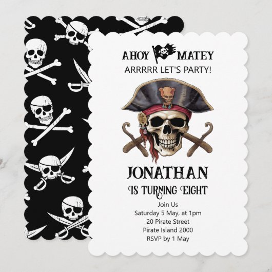 Schedel Verjaardagsfeest Piraten Uitnodiging (Voorkant / Achterkant)