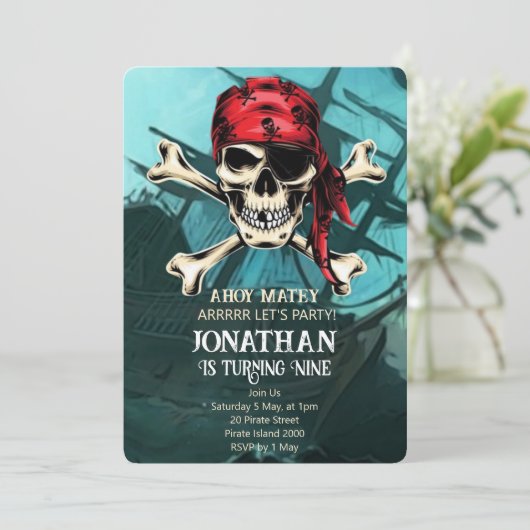 Schedel verjaardagsfeestje kaart (Staand voorkant)