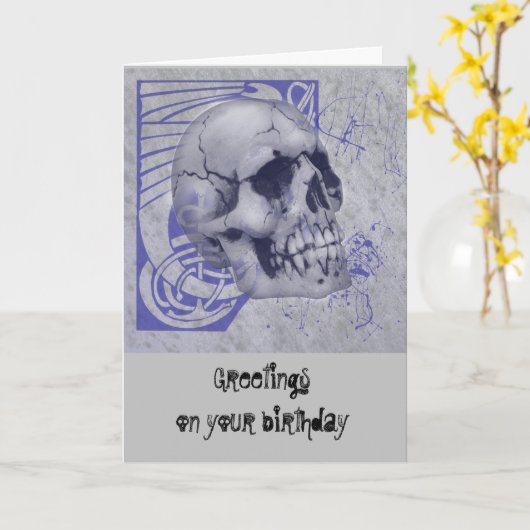 Schedel verjaardagskaart kaart (Gele Bloem)