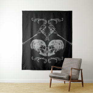 "Schedel Verliefd" Vintage Skeletten Zwart Wandkleed