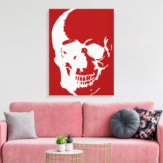 Schedel verpakt Canvas - Wit & Rood Fantasy Art (Insitu (Woonkamer))