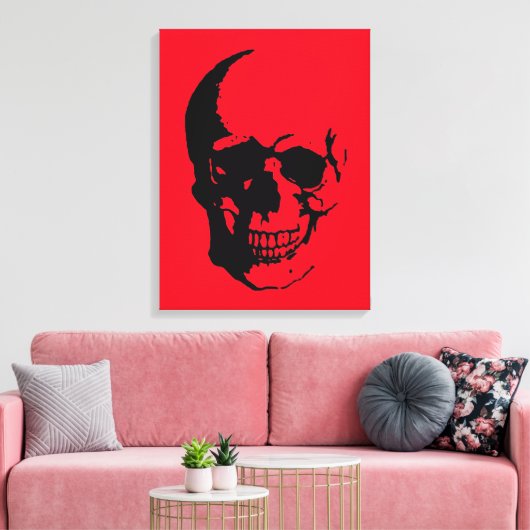 Schedel verpakt Canvas - Zwart & Rood Fantasy Art Afdruk (Insitu (Woonkamer))