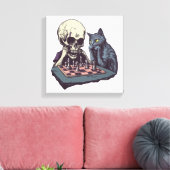 Schedel versus Kat � Grappige Schaakpartij Canvas Afdruk (Insitu (Woonkamer))