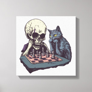 Schedel versus Kat � Grappige Schaakpartij Canvas Afdruk