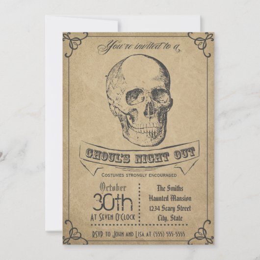 Schedel Vintage Halloween Uitnodiging (Voorkant)