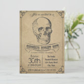 Schedel Vintage Halloween Uitnodiging (Staand voorkant)