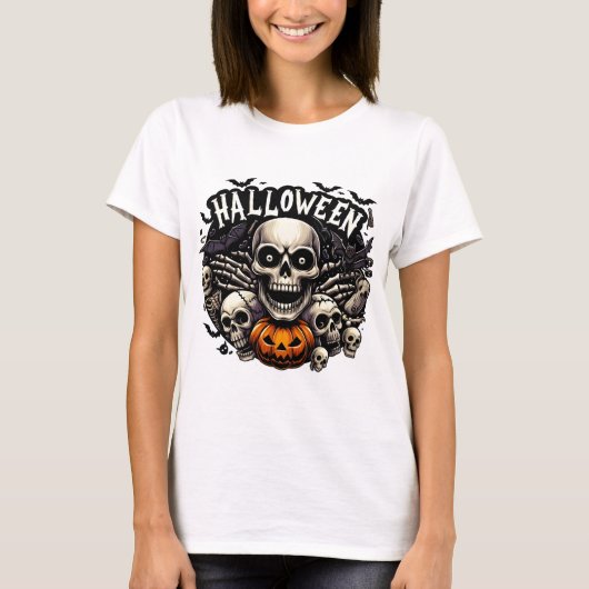 Schedel & Vleermuizen Halloween Frame Pompoen T-shirt (Voorkant)