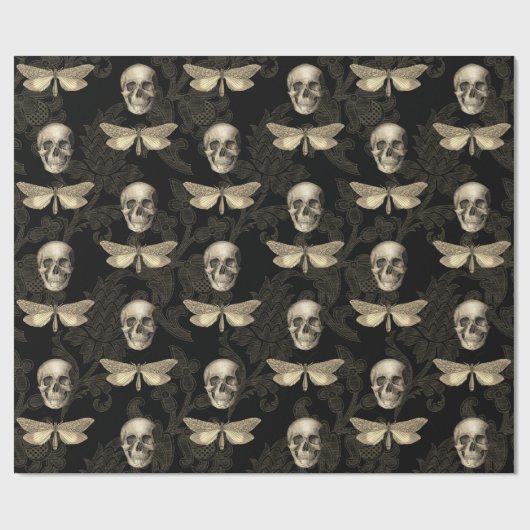 Schedel & vlinder bruin kant inpakpapier (Vlak)