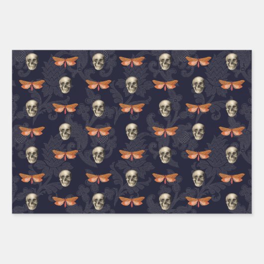 Schedel & Vlinder Kant Halloween Wrapping Papier Inpakpapier Vel (Voorkant 2)