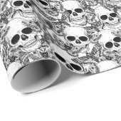 Schedel, vlinders: met de hand getekend  patroon cadeaupapier (Rol Hoek)