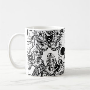 Schedel, vlinders: met de hand getekend patroon koffiemok