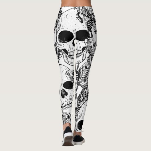 Schedel, vlinders: met de hand getekend  patroon leggings (Achterkant)