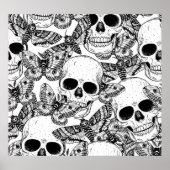 Schedel, vlinders: met de hand getekend  patroon poster (Voorkant)
