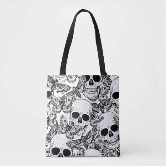 Schedel, vlinders: met de hand getekend patroon tote bag (Voorkant)