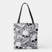 Schedel, vlinders: met de hand getekend patroon tote bag (Achterkant)
