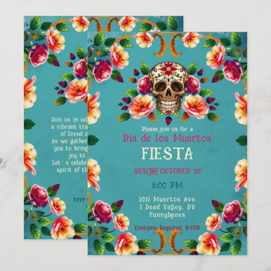 💀🎉Schedel Vol met Rozen, de Día de los Muertos Kaart (Voorkant / Achterkant)