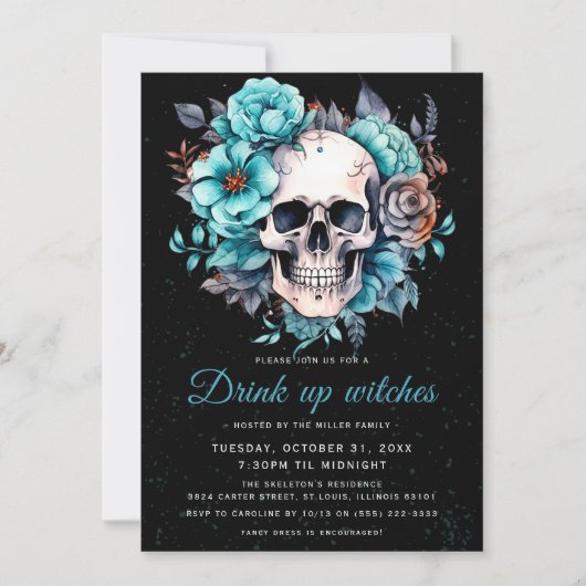 schedel volwassen Drink omhoog heksen Halloween fe Kaart (Voorkant)
