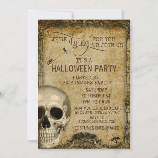  schedel voor je halloween party kaart (Voorkant)