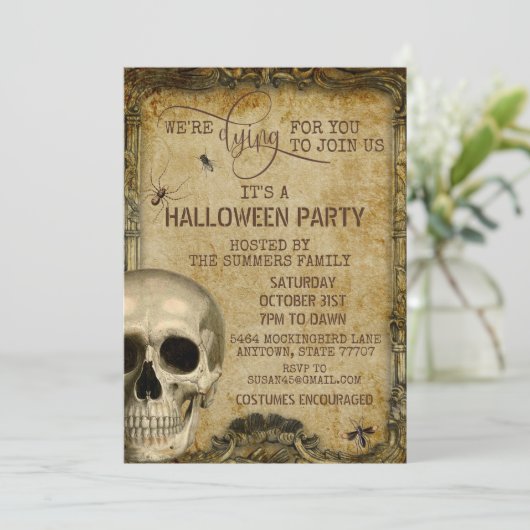  schedel voor je halloween party kaart (Staand voorkant)