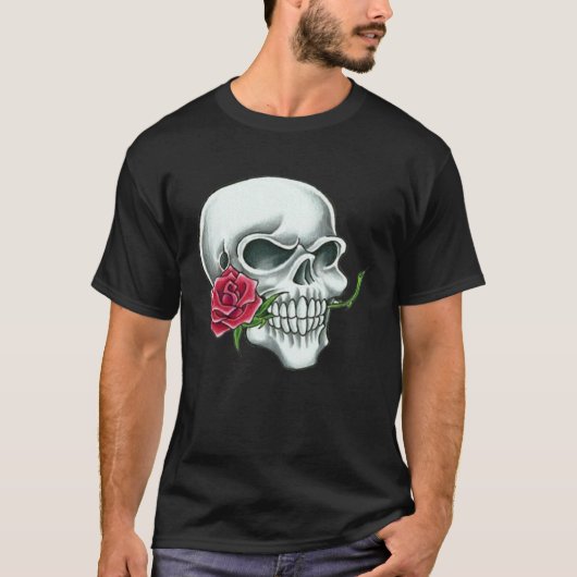 Schedel Vrouw Man Print Roos T-shirt (Voorkant)