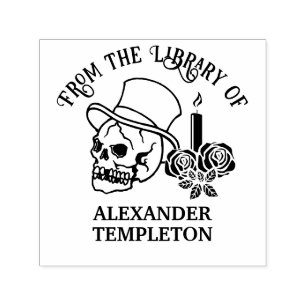 Schedel w / Top Hoed Kaars Rozen #2 Bibliotheek Bo Zelfinktende Stempel