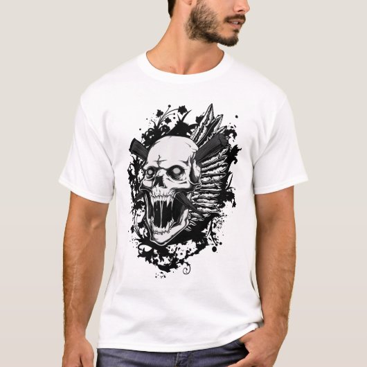 Schedel Warrior T-shirt Gotische Skelet Tee (Voorkant)