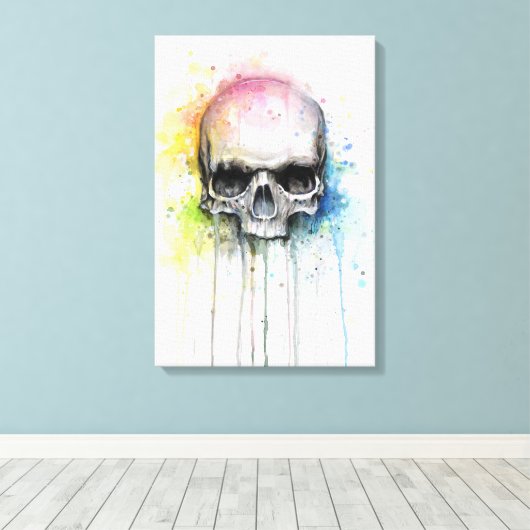 Schedel Waterverf Schilderen Kleurrijke Canvas Pri (Insitu (Houten vloer))