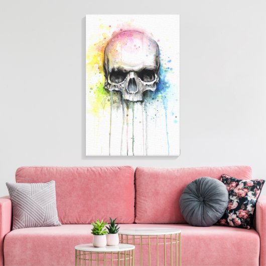 Schedel Waterverf Schilderen Kleurrijke Canvas Pri Afdruk (Insitu (Woonkamer))