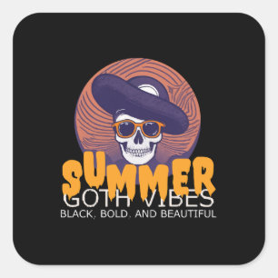 schedel zomerhoed vierkante sticker