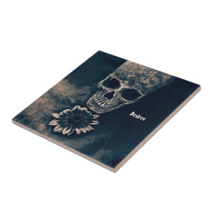 Schedel Zonnebloem Gotisch  Antiek Tegeltje